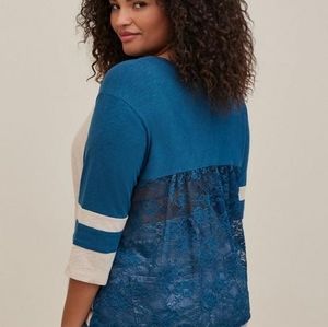 Cotton Jersey Lace Back Colorblock Varsity Stripe Tee